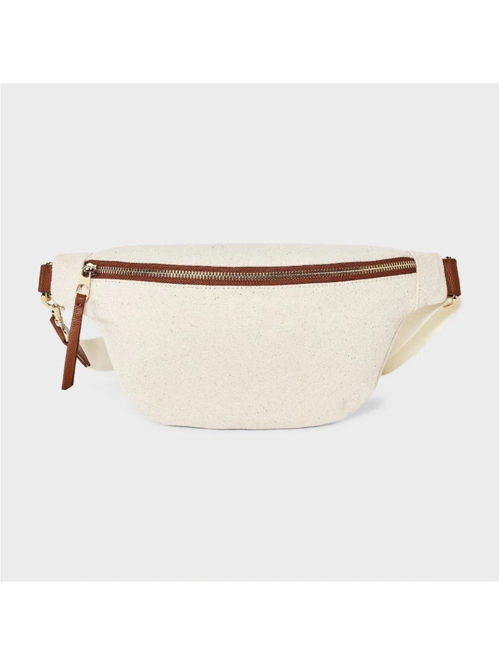 Universal Thread Cream Canvas Crossbody Belt Bag with Brown Trim